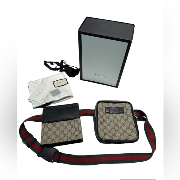 Black Original GG Supreme Canvas Web Double Pocket Waist Pouch Pack - Picture 1 of 9